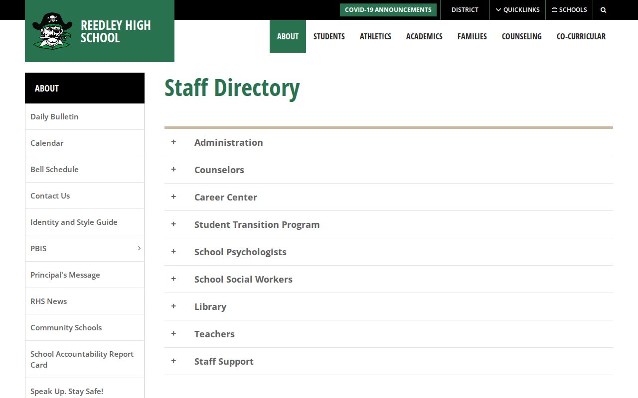 Reedley people directories school staff categories