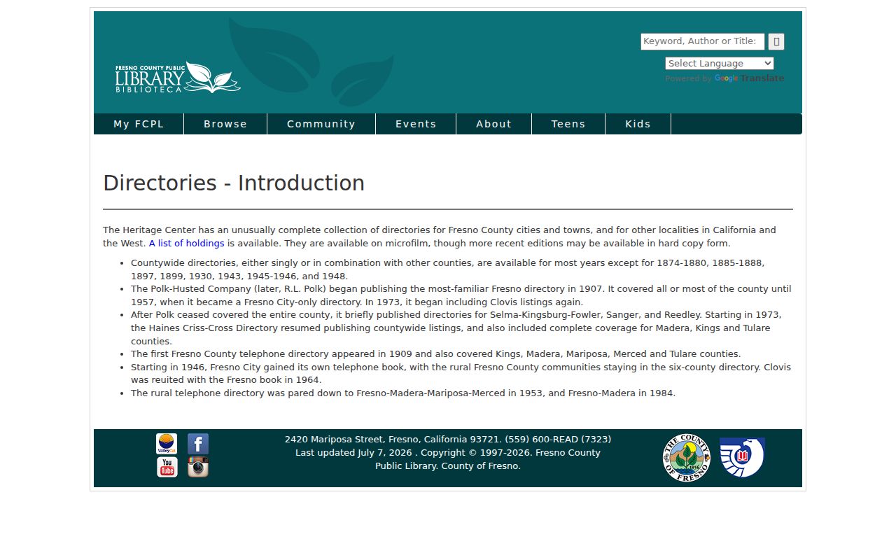 Reedley people directories at Fresno County Public Library