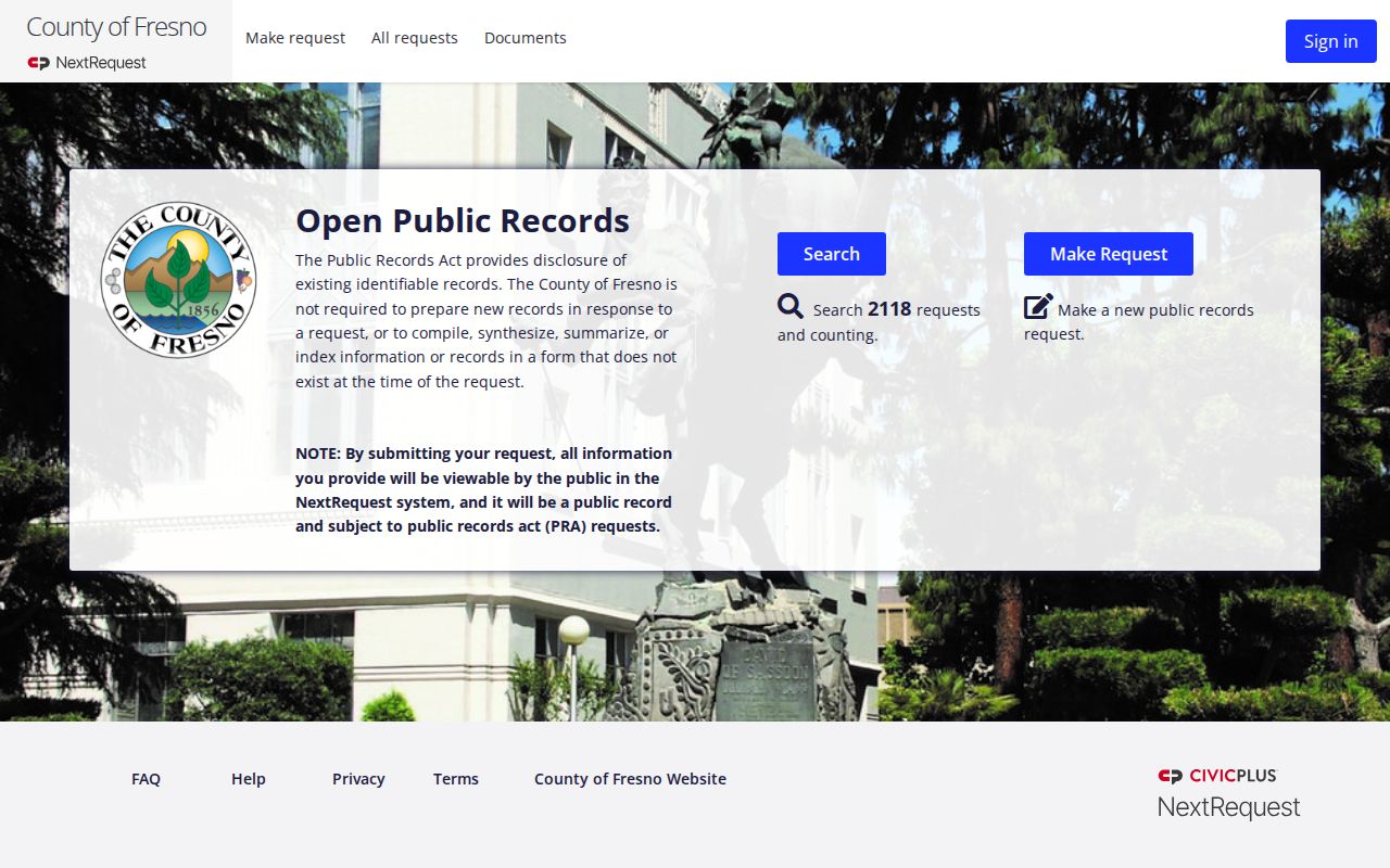 Reedley people search request through Fresno County NextRequest