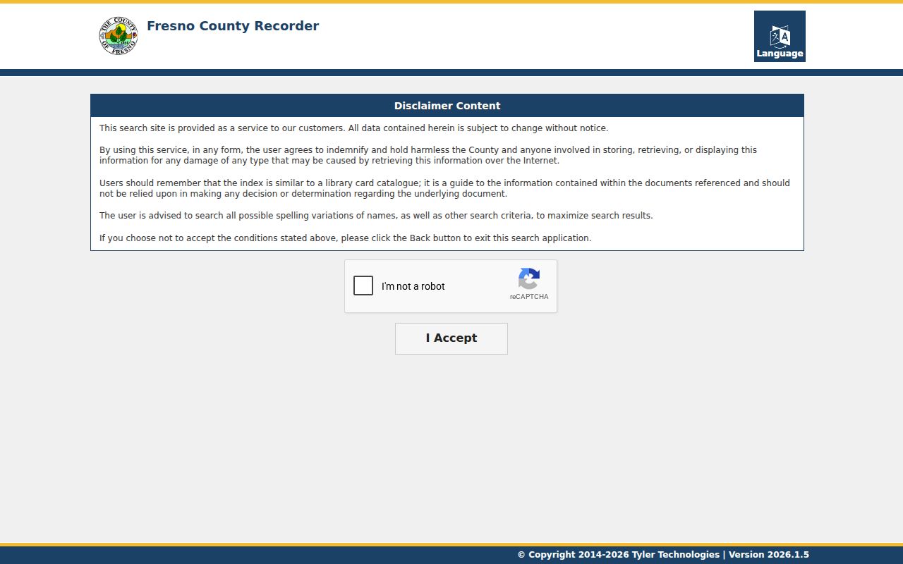 Reedley records search in the Fresno County Recorder Tyler portal