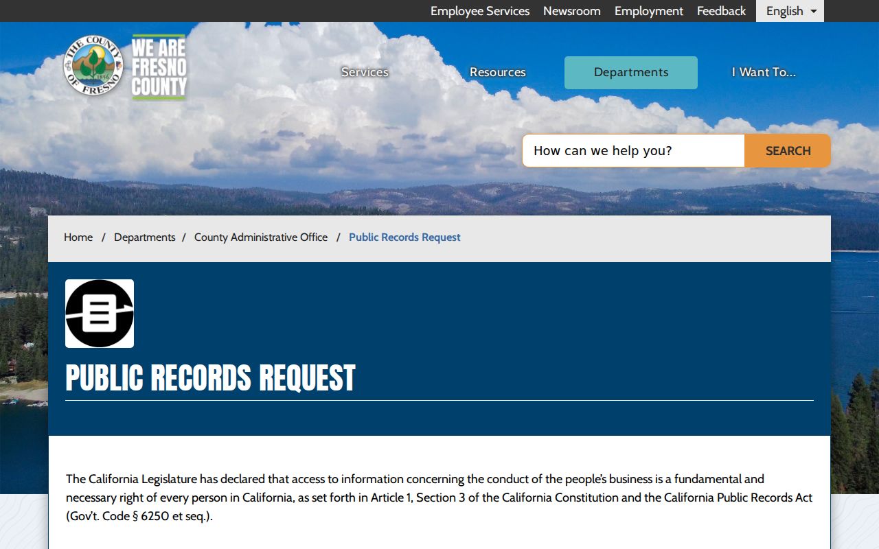 Reedley records request options on the Fresno County CPRA page